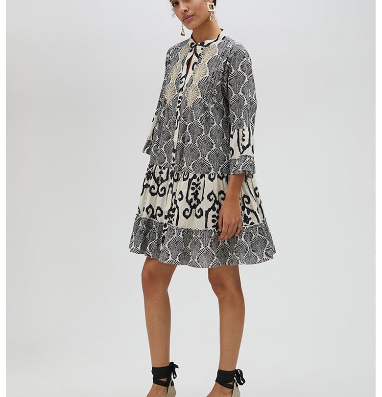 Разкроена рокля с принт - Черен/Мръснобял Lola casademunt