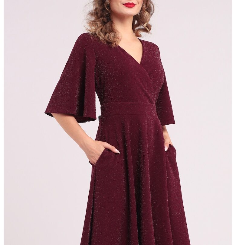 Разкроена рокля с разкроени ръкави - Бордо CAMISSI