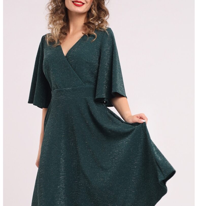 Разкроена рокля с разкроени ръкави - Зелен CAMISSI