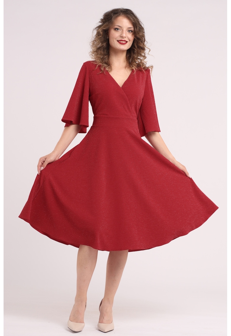 Разкроена рокля с разкроени ръкави - Червен CAMISSI