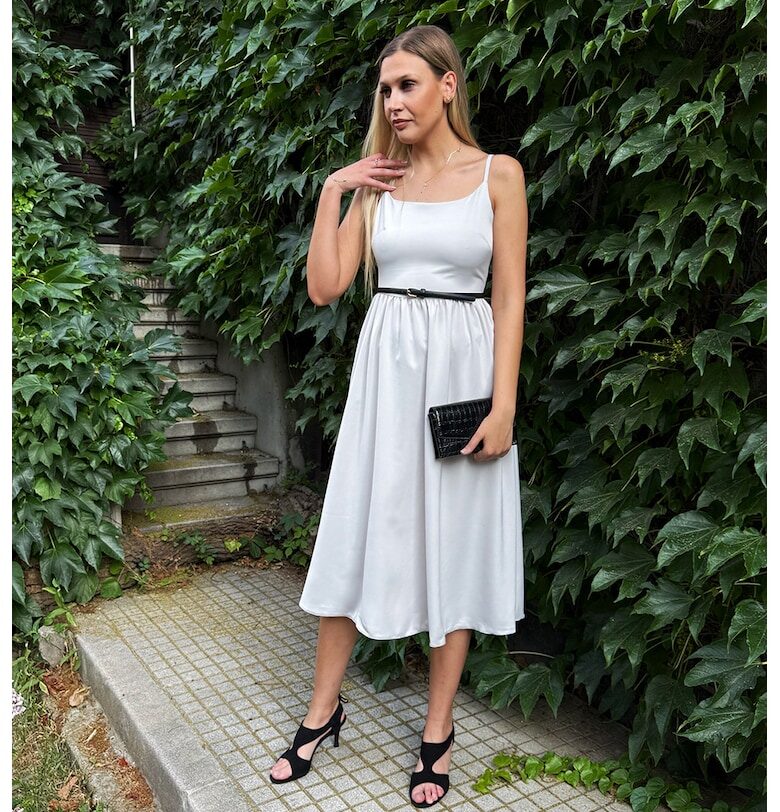 Разкроена рокля с регулируеми тънки презрамки - Ледено синьо Couture de Marie