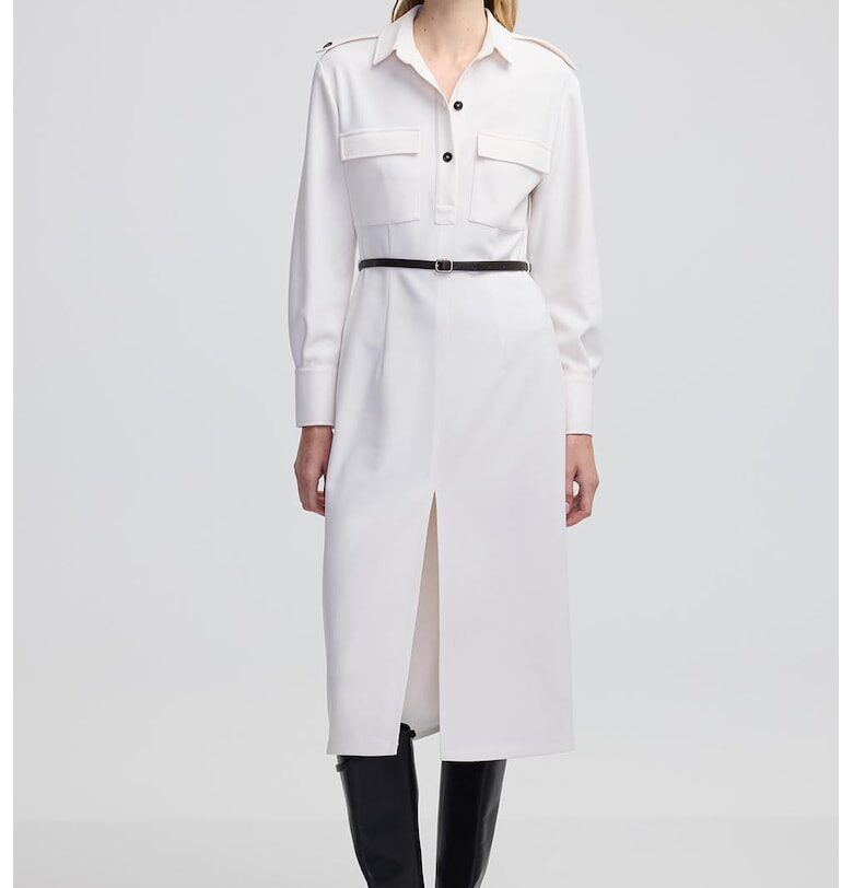 Разкроена рокля с тонален колан - Мръснобял Ipekyol