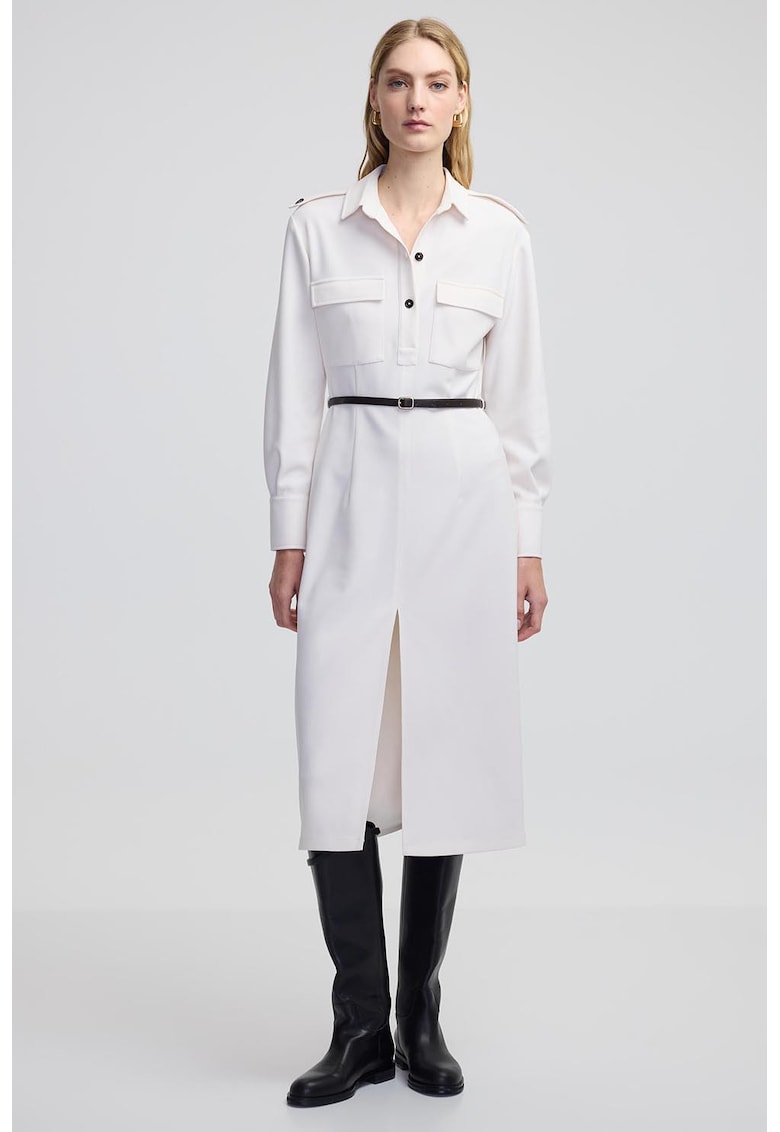 Разкроена рокля с тонален колан - Мръснобял Ipekyol