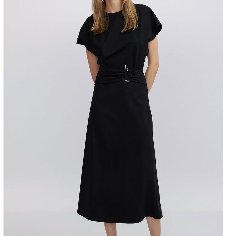 Разкроена рокля с тонален колан - Черен Ipekyol