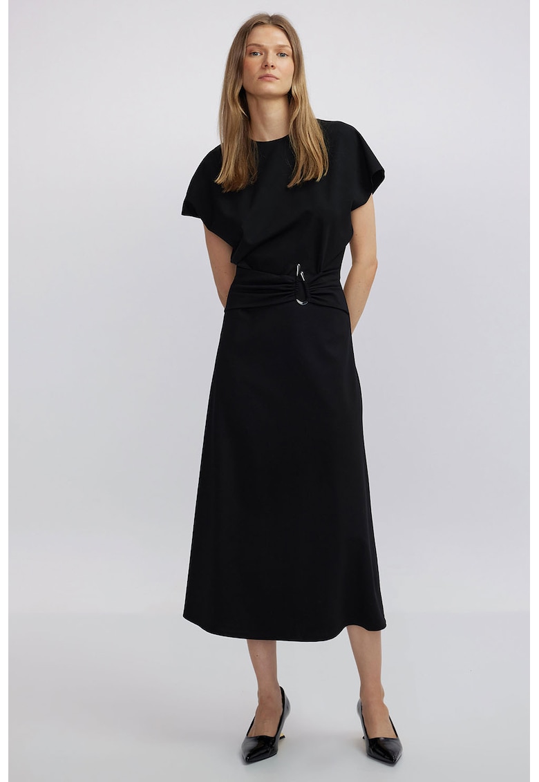 Разкроена рокля с тонален колан - Черен Ipekyol