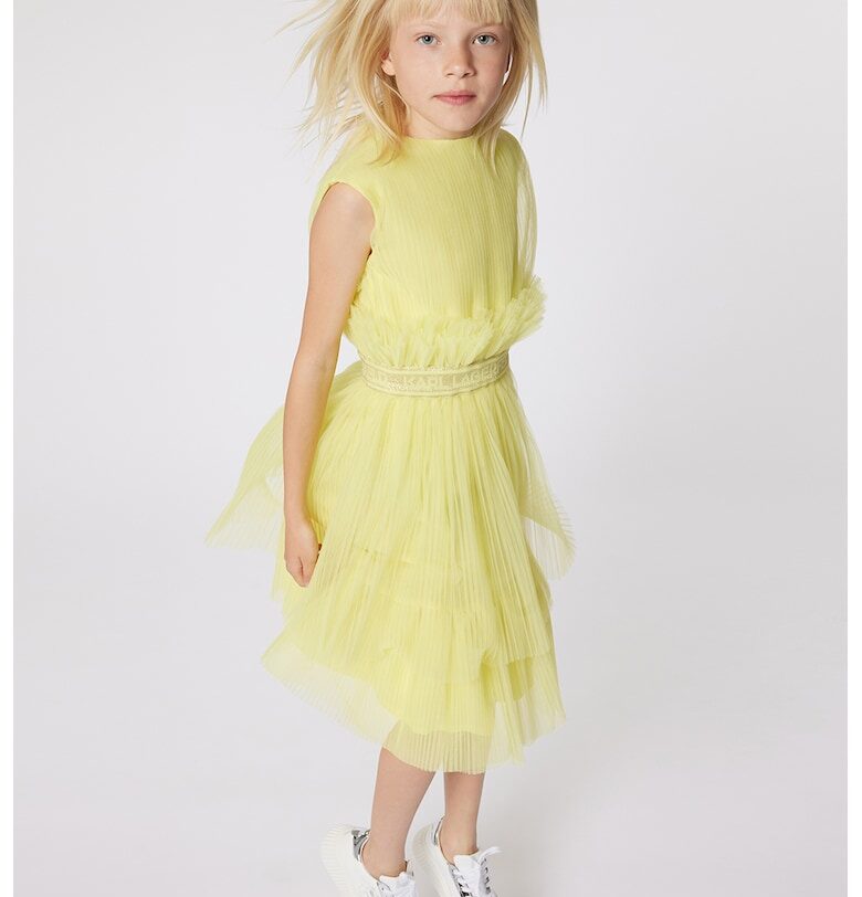 Разкроена рокля с тюл - Жълт KARL LAGERFELD KIDS