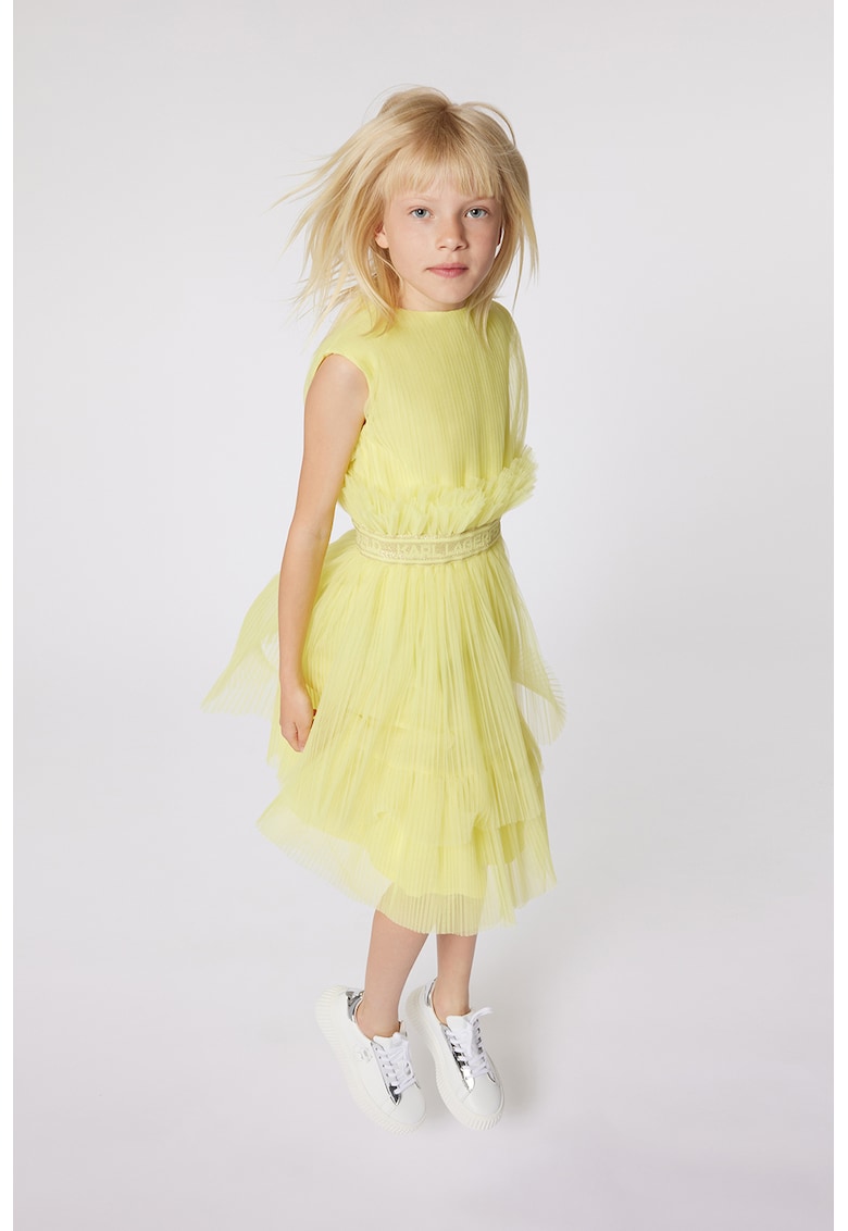 Разкроена рокля с тюл - Жълт KARL LAGERFELD KIDS