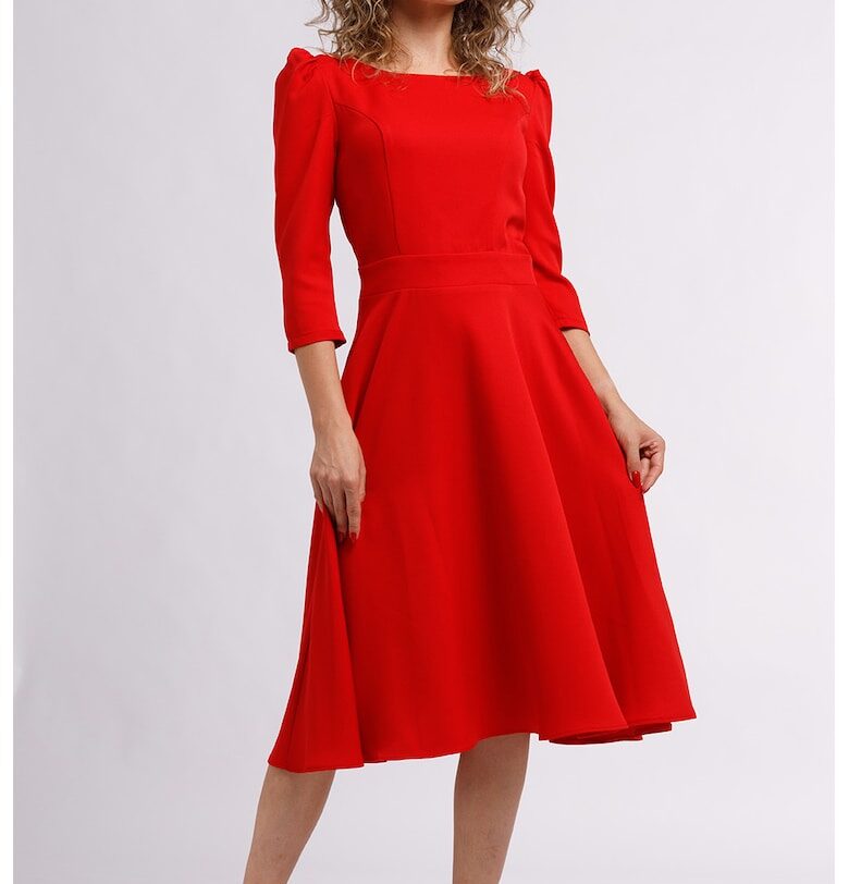 Разкроена рокля с цип - Червен CAMISSI