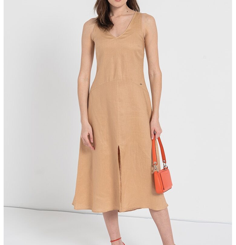 Разкроена рокля с шпиц - Бежов ARMANI EXCHANGE