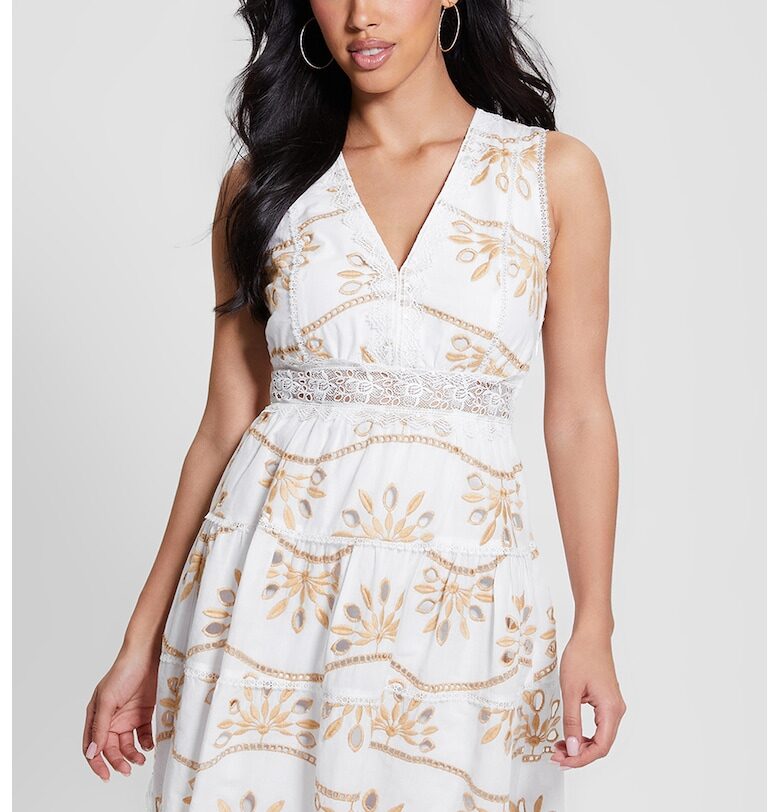 Разкроена рокля с шпиц - Бял GUESS