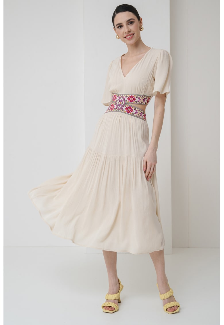 Разкроена рокля с шпиц - Зелен/Слонова кост/Розово DESIGUAL