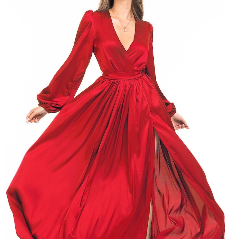 Разкроена рокля със застъпено деколте и шлиц - Червен CAMISSI