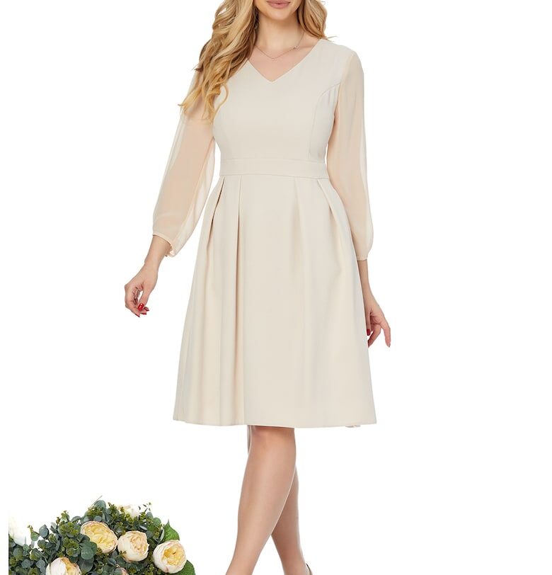 Разкроена рокля със средна дължина - Светло бежово BAROCCA