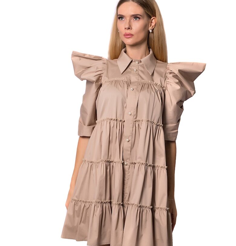 Разкроена рокля тип риза Anisia - Светлокафяв ESSTEFFA