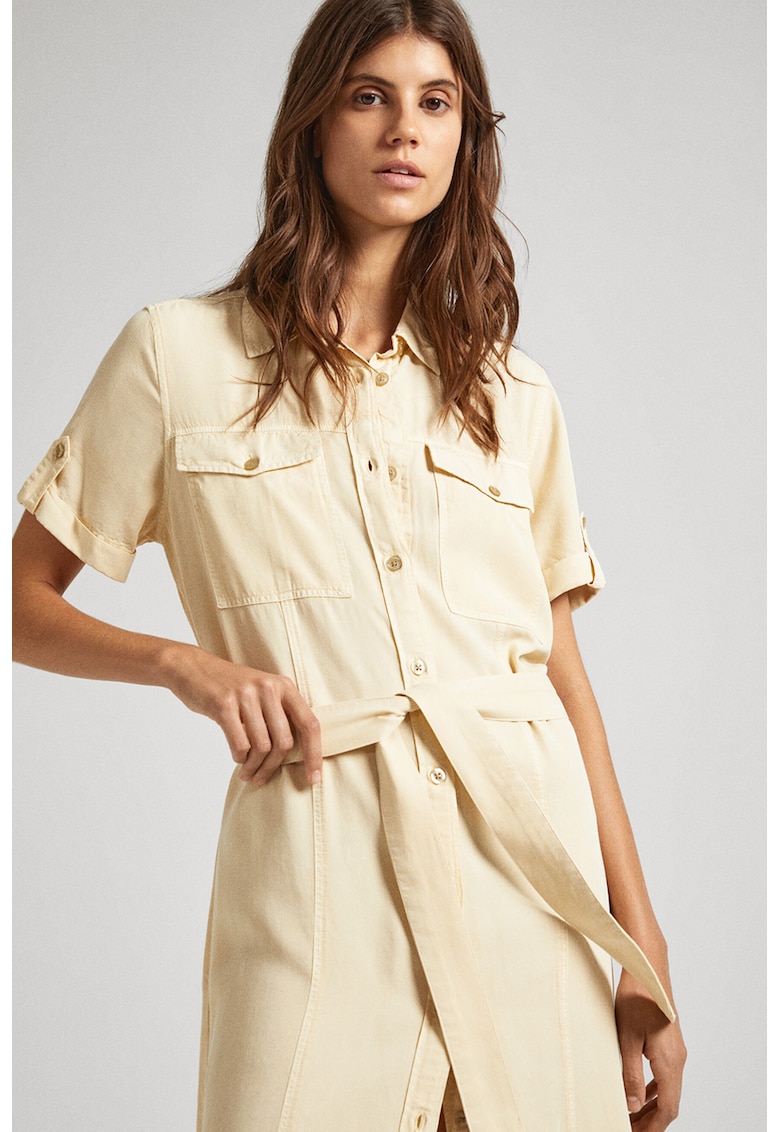 Разкроена рокля тип риза - Бежов Pepe Jeans London