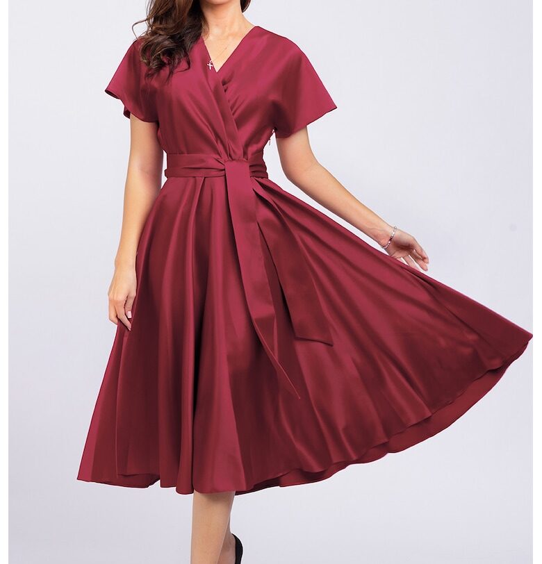 Разкроена сатинирана миди рокля CAMISSI