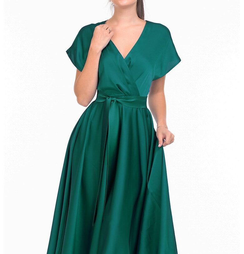 Разкроена сатинирана миди рокля CAMISSI