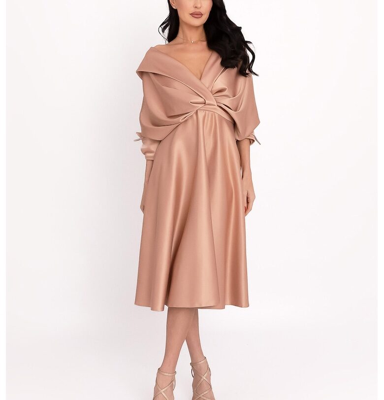 Разкроена сатинирана миди рокля - Бежов Acob a porter