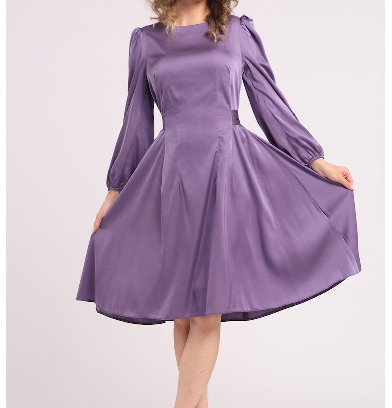 Разкроена сатинирана миди рокля - Бледовиолетов CAMISSI
