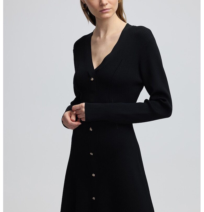 Разкроена фино плетена рокля - Черен Ipekyol