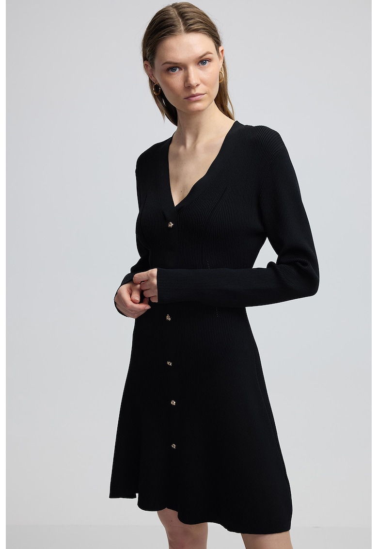 Разкроена фино плетена рокля - Черен Ipekyol