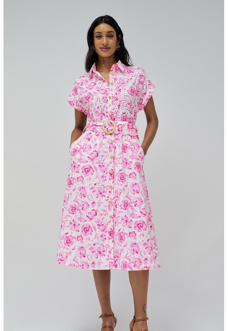 Разкроена флорална миди рокля - Бял/Розово Salsa Jeans