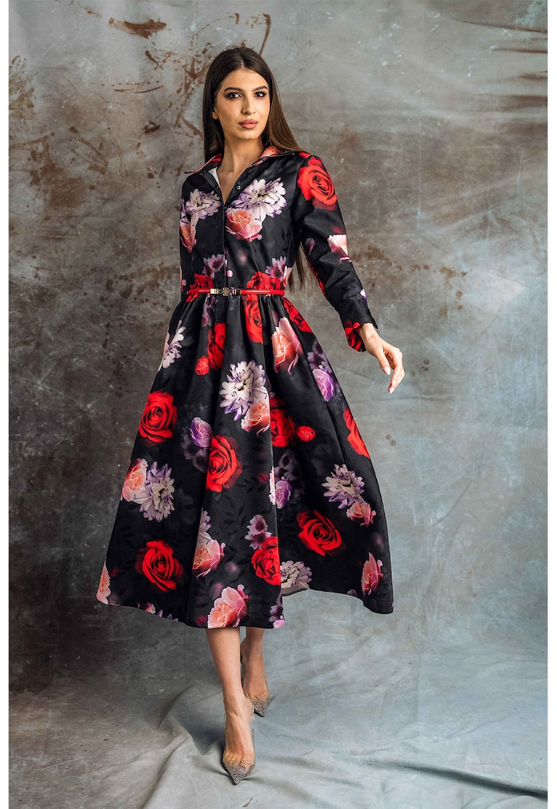 Разкроена флорална рокля Zadie - Червен/Черен MIAU by Clara Rotescu
