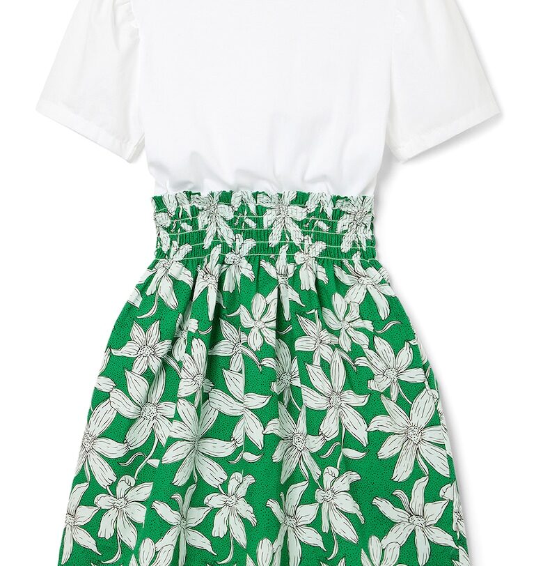 Разкроена флорална рокля - Бял/Зелен DESIGUAL