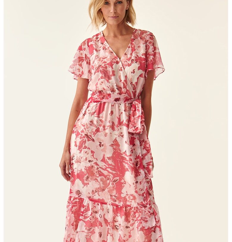 Разкроена флорална рокля - Бял/Розово Tatuum