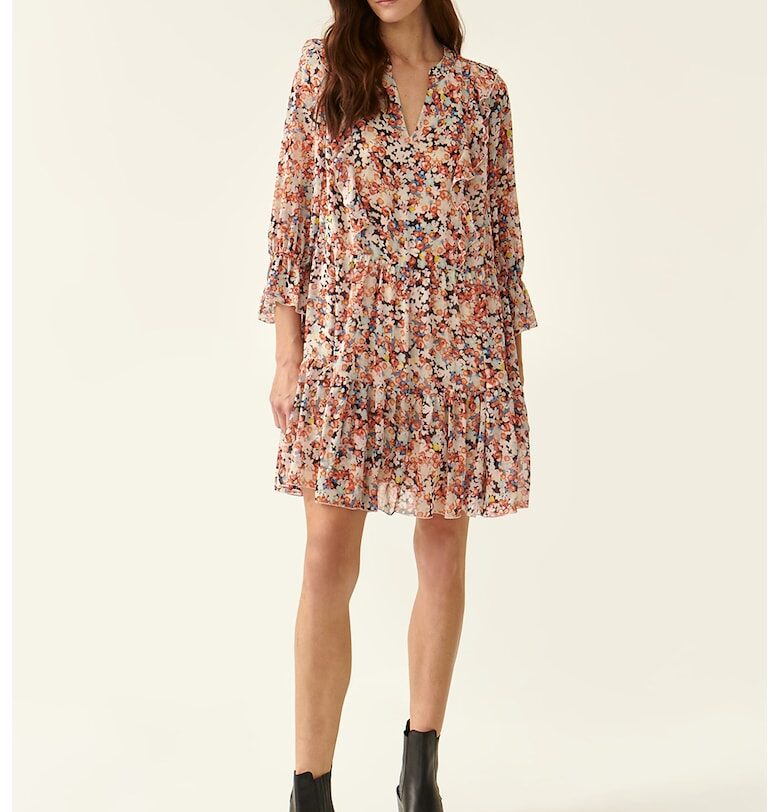 Разкроена флорална рокля с шпиц - Многоцветен Tatuum