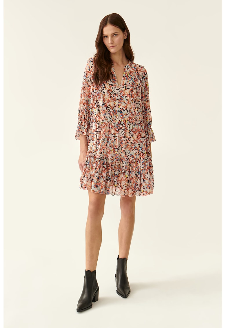 Разкроена флорална рокля с шпиц - Многоцветен Tatuum