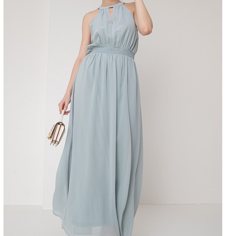 Разкроена халтер рокля - Пепеляво сиво QS