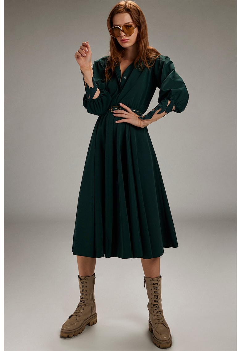 Разкроена шпиц рокля - Златист/Бледозелен Alina Cernatescu