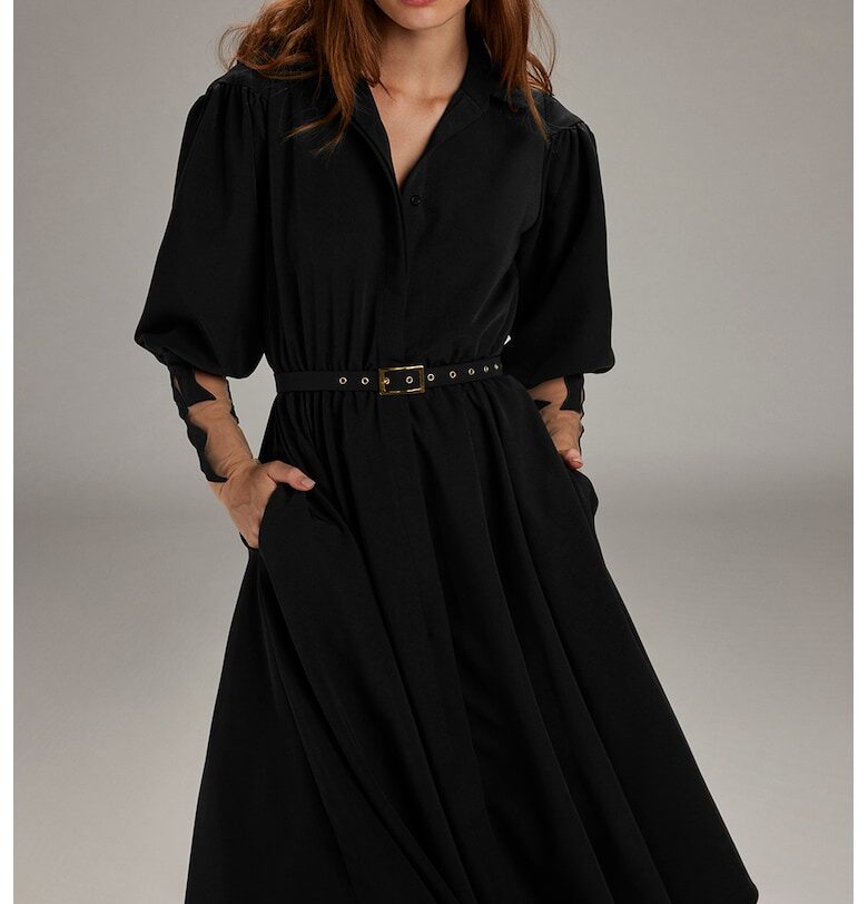 Разкроена шпиц рокля - Черен Alina Cernatescu