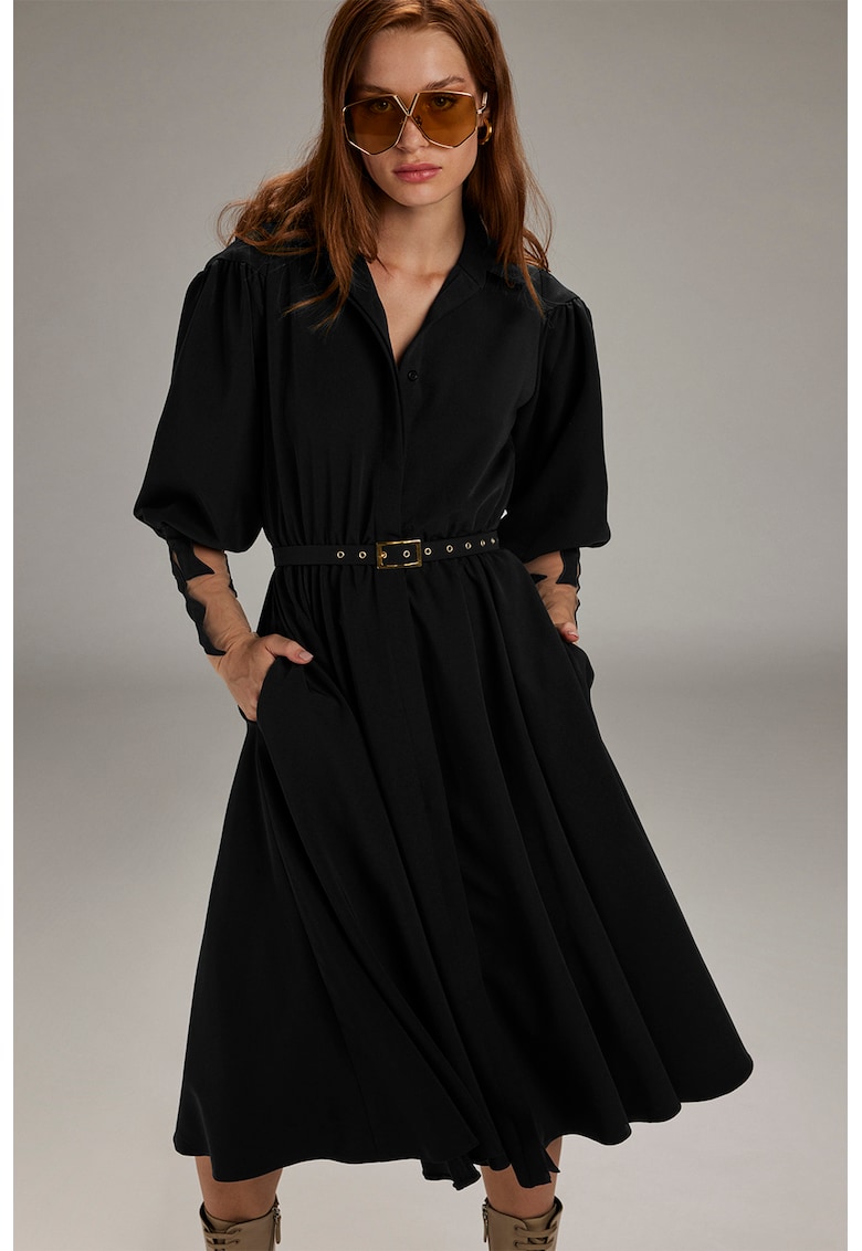 Разкроена шпиц рокля - Черен Alina Cernatescu