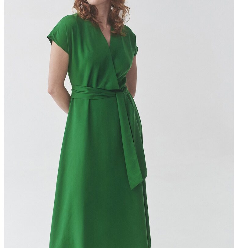 Разкроена шпиц рокля с лиосел - Зелен Tatuum