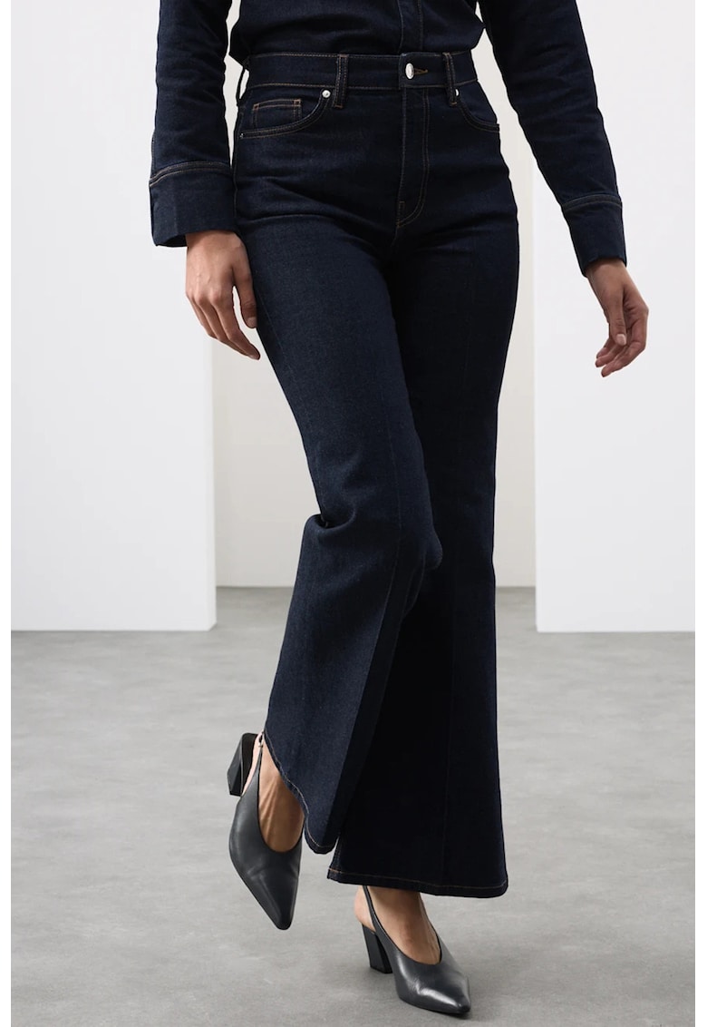 Разкроени дънки с висока талия - Тъмносин Marks Spencer