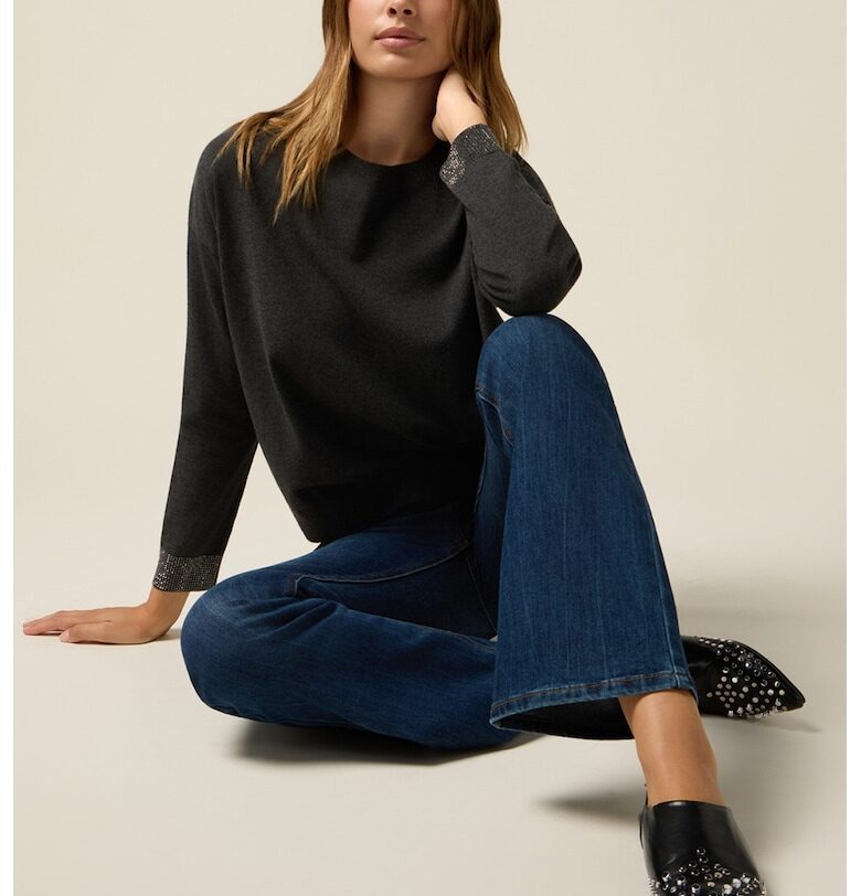 Разкроени дънки с декоративни дънки - Тъмносин Oltre