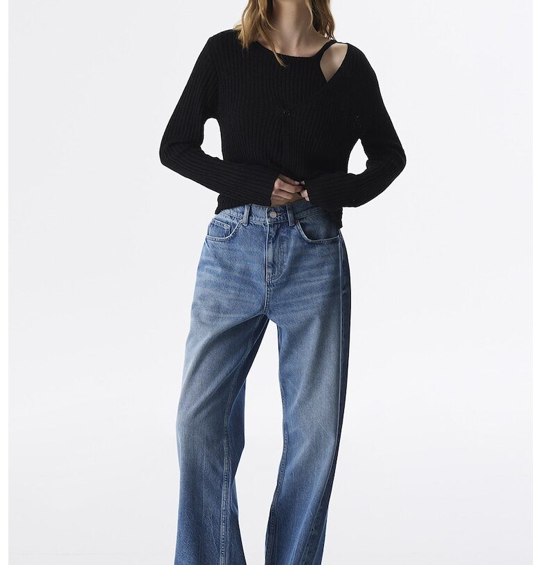 Разкроени дънки със средна талия - Прашно синьо TWIST