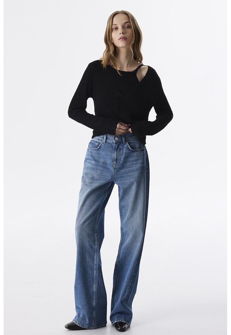 Разкроени дънки със средна талия - Прашно синьо TWIST