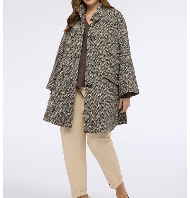 Разкроено палто с вълна - Зелен/Черен/Бежов Fiorella Rubino
