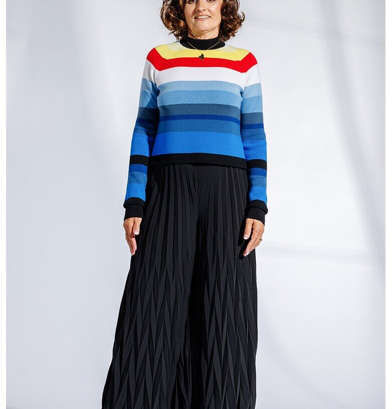 Раиран вълнен пуловер Euphoria - Червен/Бял/Син Laneria