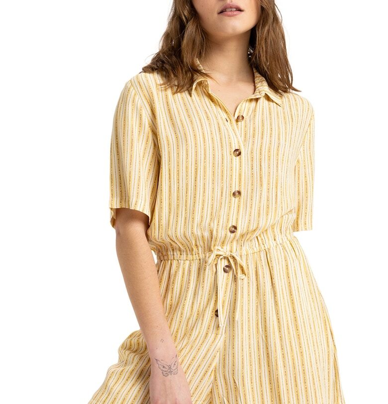 Раиран къс гащеризон с копчета - Бял/Жълт ROXY