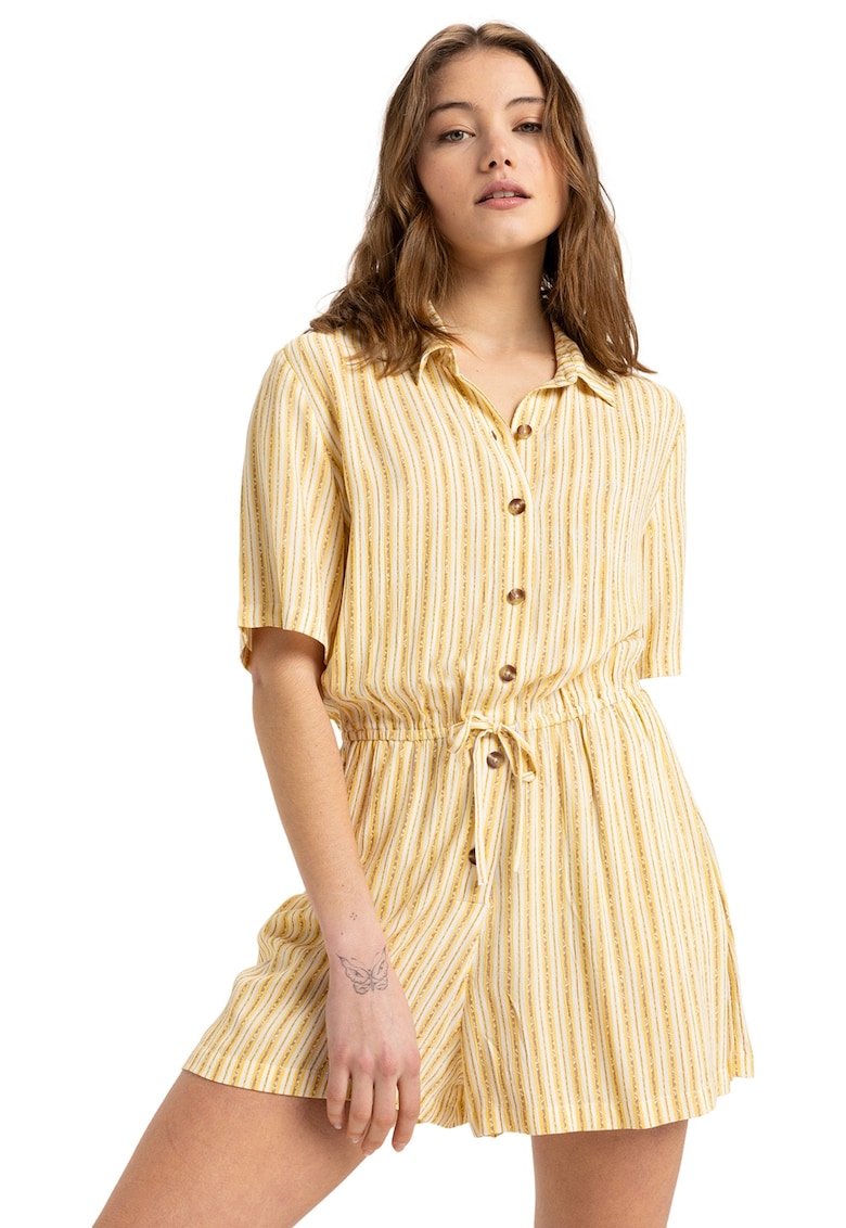 Раиран къс гащеризон с копчета - Бял/Жълт ROXY