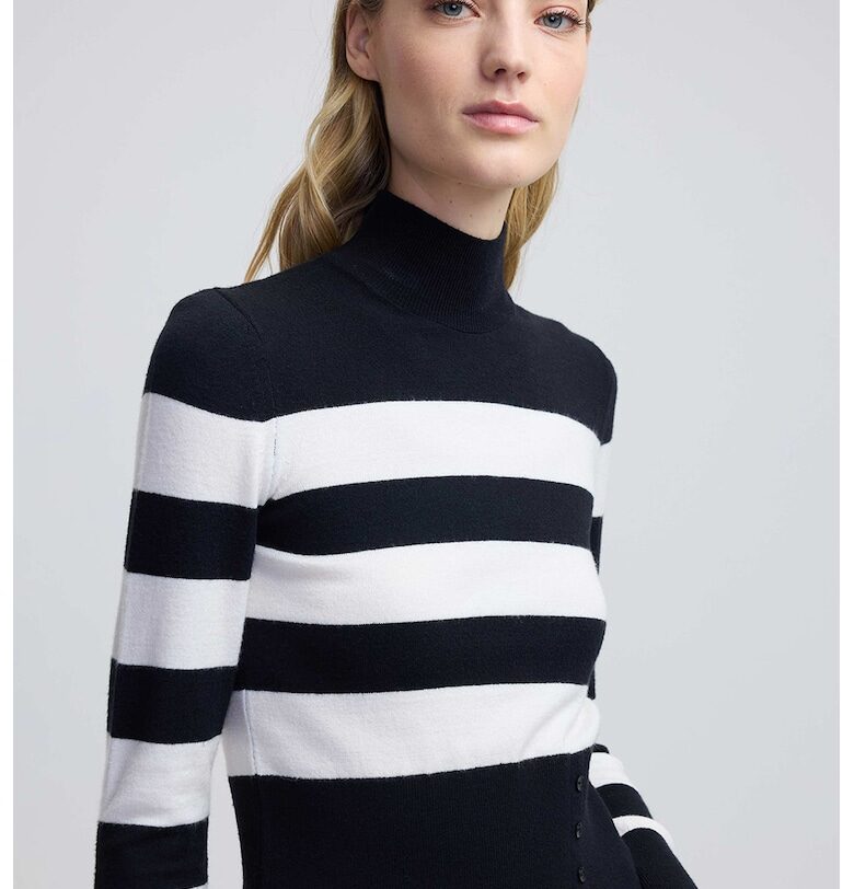 Раиран пуловер с висока яка - Слонова кост/Черен Ipekyol