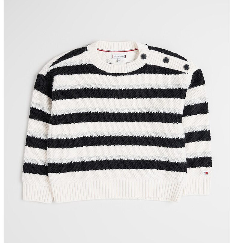 Раиран пуловер с овално деколте - Бял/Черен Tommy Hilfiger