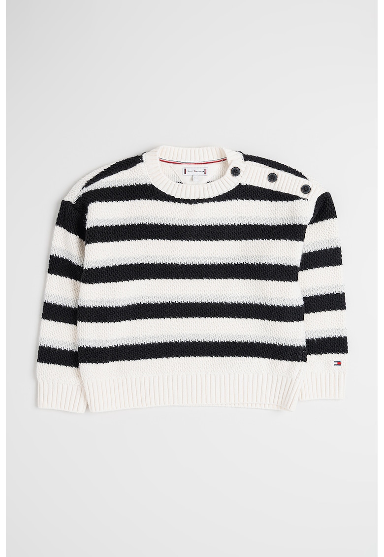 Раиран пуловер с овално деколте - Бял/Черен Tommy Hilfiger