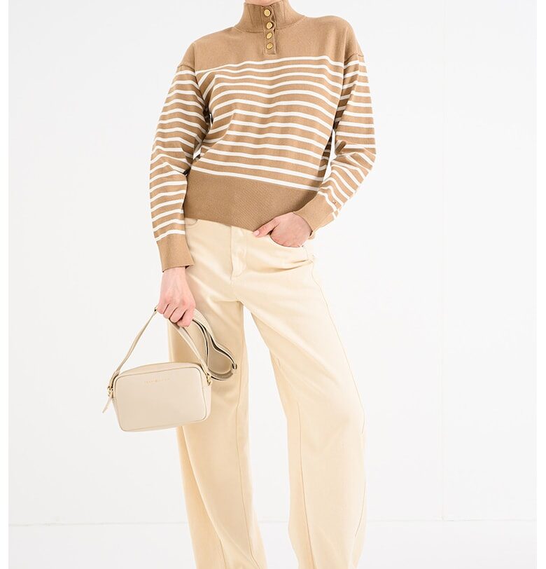 Раиран пуловер с органичен памук с копчета - Бял/Бежов Tommy Hilfiger