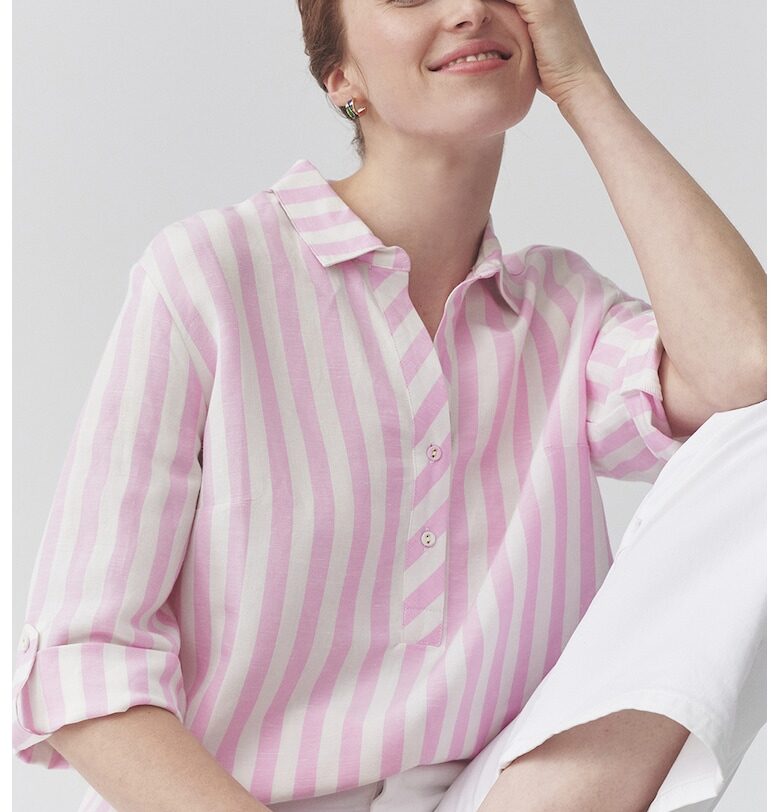 Раирана блуза с лен - Бял/Розово Tatuum