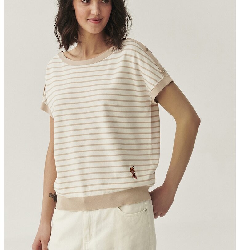 Раирана блуза с овално деколте - Светло бежово Tatuum